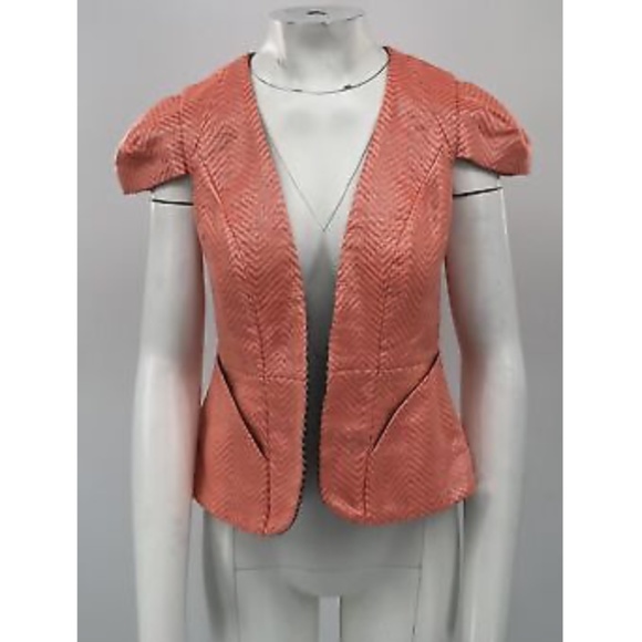 Saloni Salmon Pink Cap Sleeve Chevron Shimmer Blazer sz 10 - Picture 1 of 5